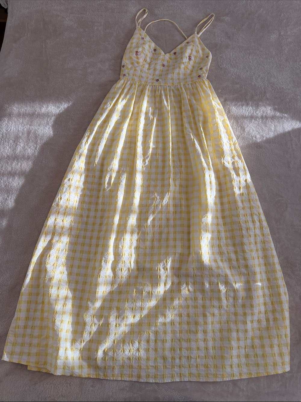 Zara Yellow and White Gingham Maxi Dress